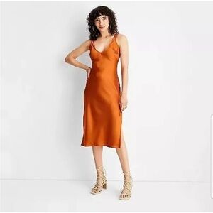 Women's Strappy V-Neck Midi Slip Dress - Future Collective Rust XXS